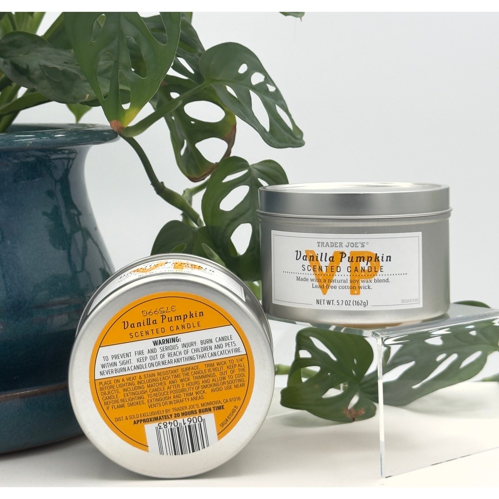 Trader Joe's Vanilla Pumpkin Scented Candle 5.7 oz Soy Wax Blend Tin Fall Decor